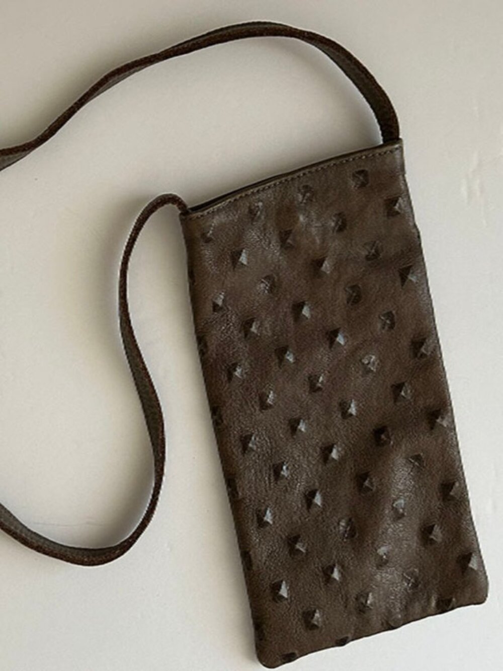 Molly G Frankie Crossbody Bag Cell Phone Size Embossed Taupe & Tassel